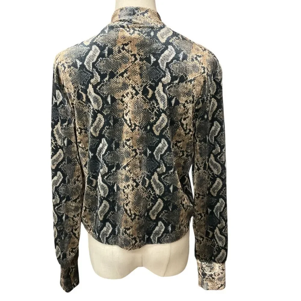 Carmen‎ Marc Valvo Snake Print Long Sleeve Top Size S Mock Neck Cropped - Picture 5 of 12